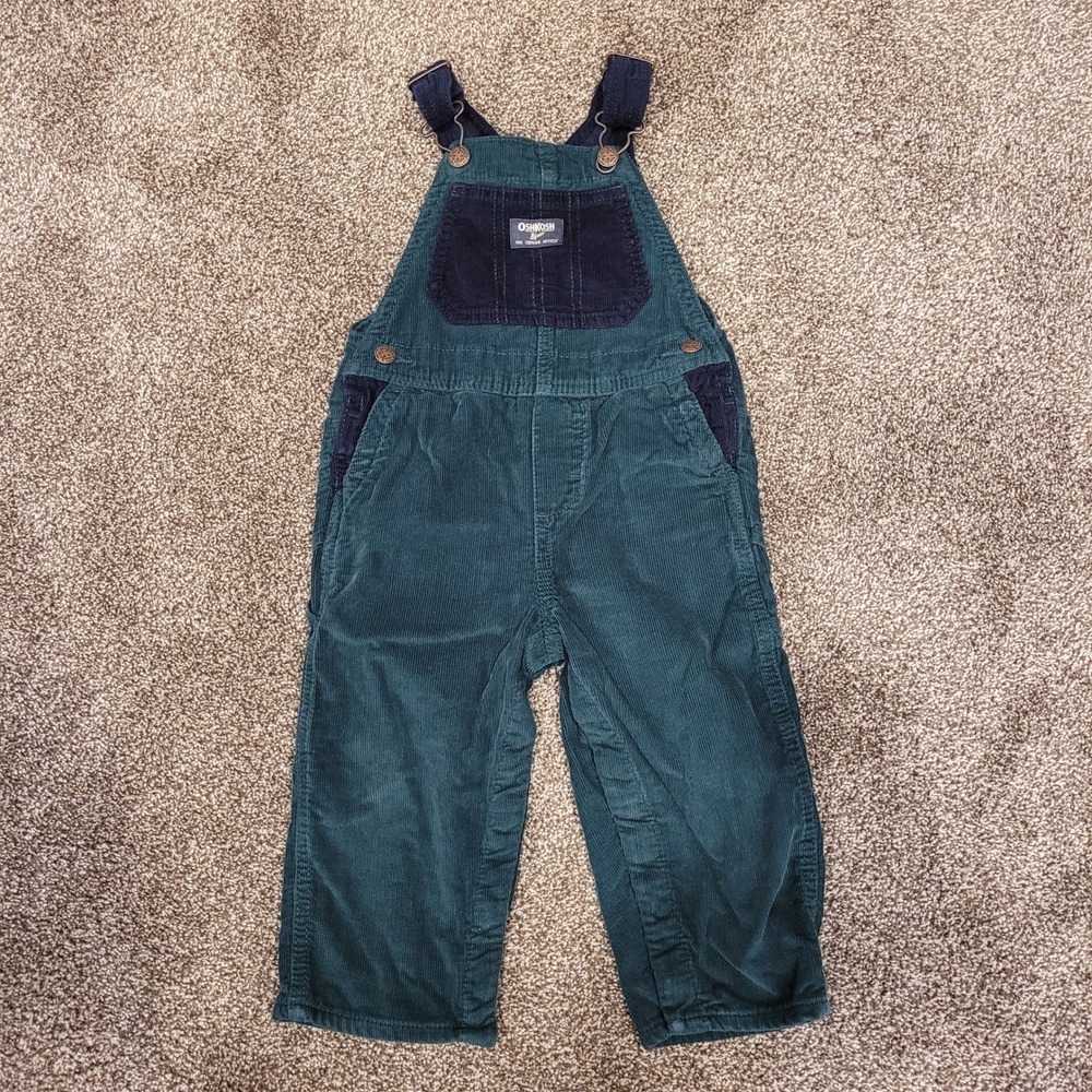OshKosh Bgosh Kids Green Navy Blue Corduroy Overalls Vestbak 24M GCL127359-RP-BD